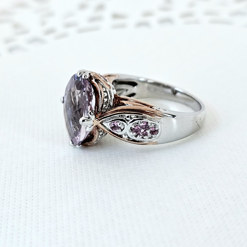Rare Victoria Wieck Kunzite & Garnet Ring 18k Rose Gold & Sterling Silver Sz 7 - Picture 3 of 8